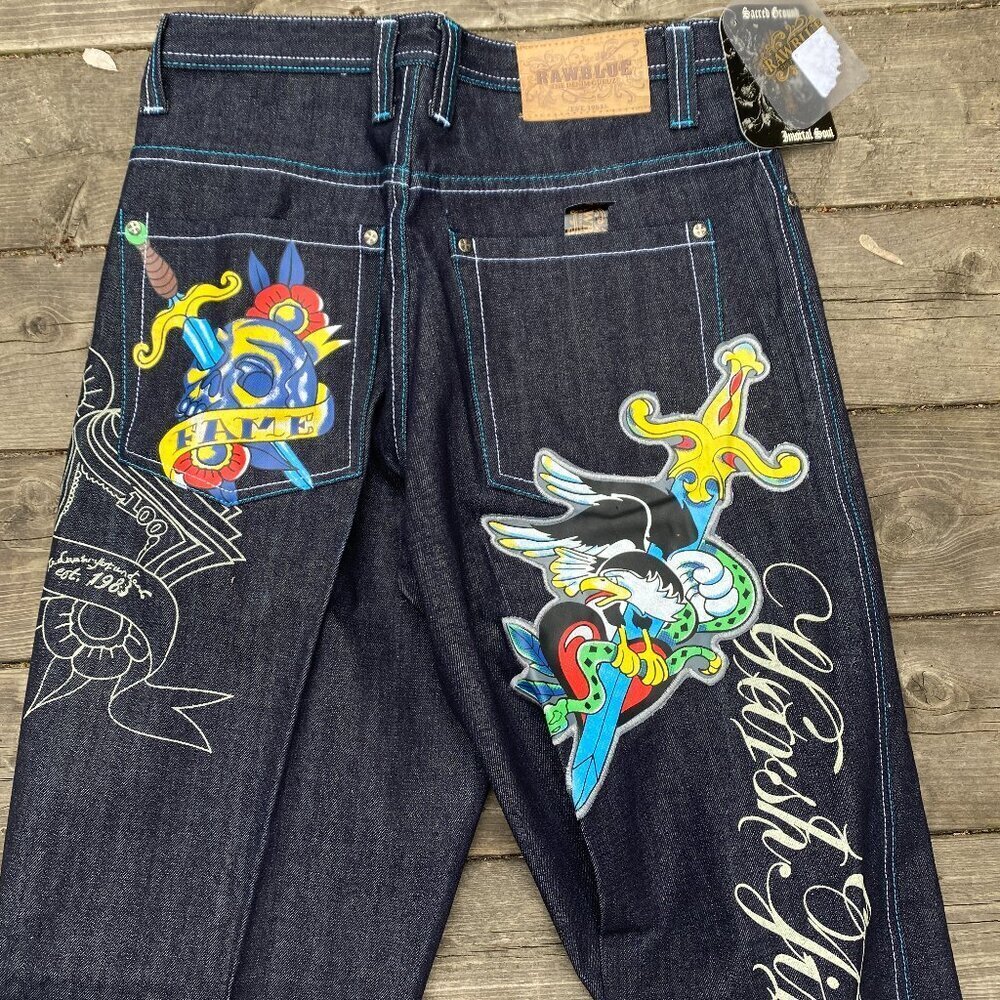 Vintage Y2K Embroidered Raw Blue Vindication Jeans Size 32 Blue BNW